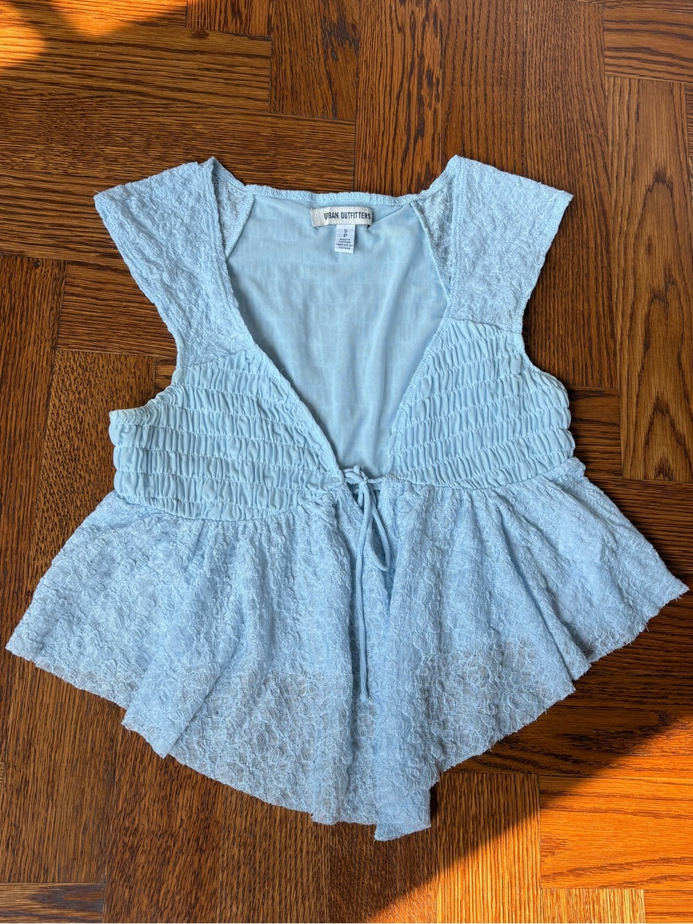 Urban Outfitters Light Blue Lace Peplum Tie-Front Top